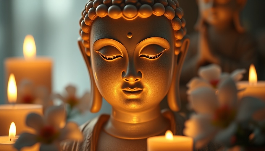 Serene Buddha statue surrounded by candles, remove all negative energy.