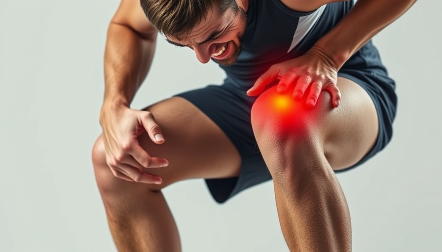 Athletic man with joint pain holding knee for exercise relief.