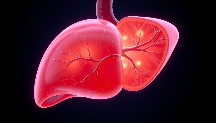 Glowing human liver against blue background. Obesity Guidelines Big Pharma Kids.