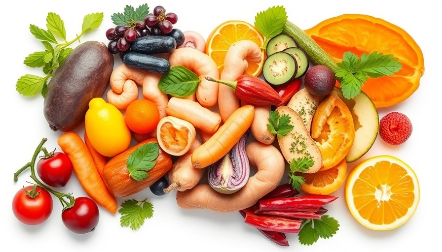 Anti-inflammatory foods for brain health formed in a brain shape on white.
