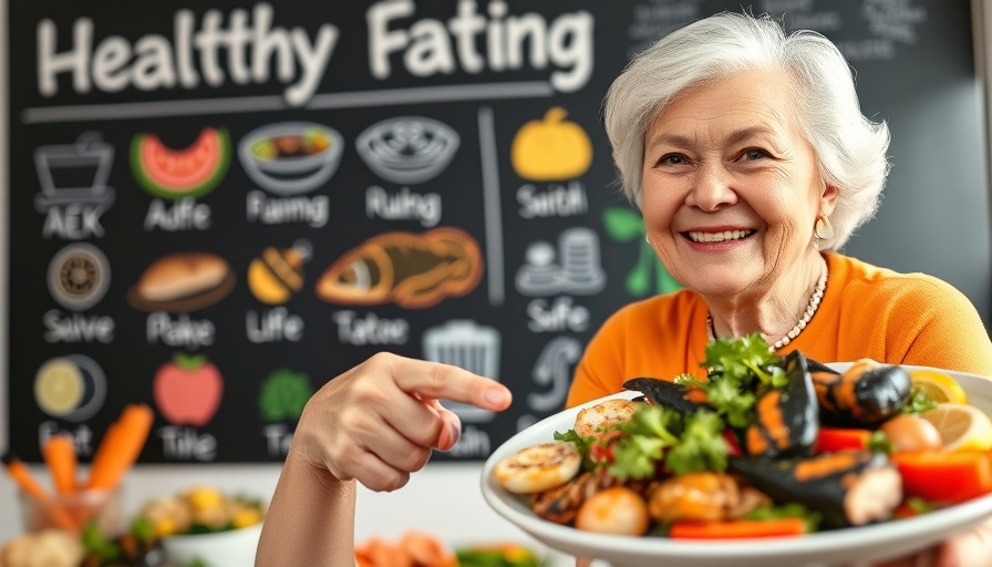 Elderly woman highlighting seafood choices, seafood dangers for seniors.