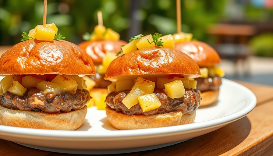 Juicy Aloha sliders with pineapple relish, outdoor setting.