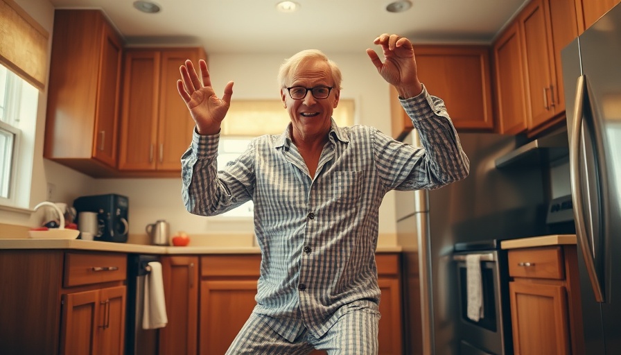Casual dancing in a kitchen symbolizes fitness without a gym.