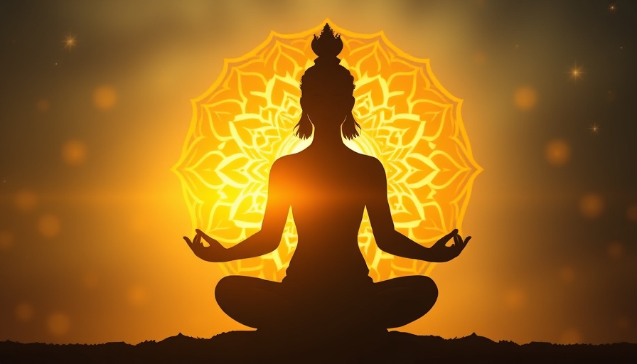 Silhouette meditating with chakra healing, golden mandala, mystical ambiance