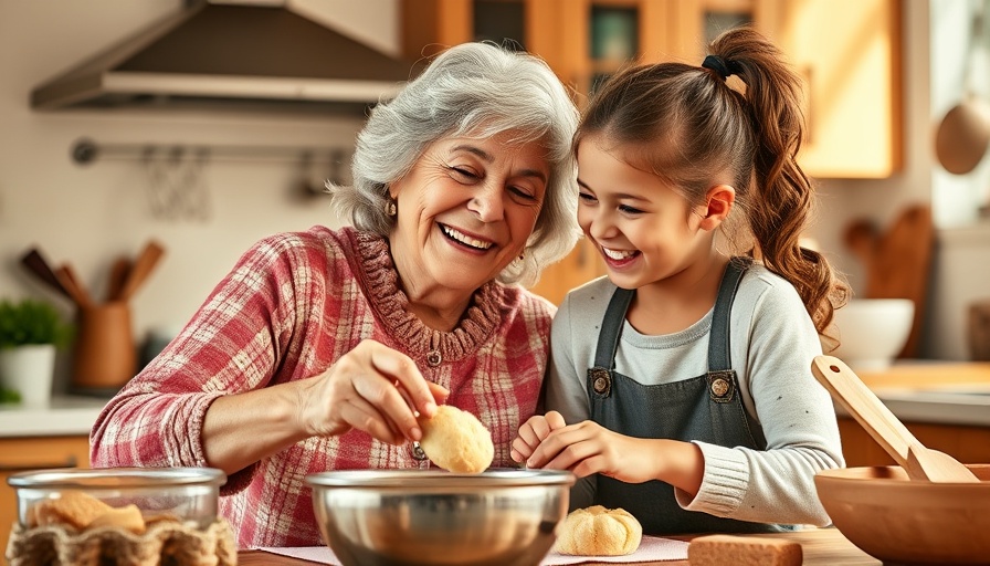 Joyful grandmother and granddaughter baking together in a bright kitchen.
