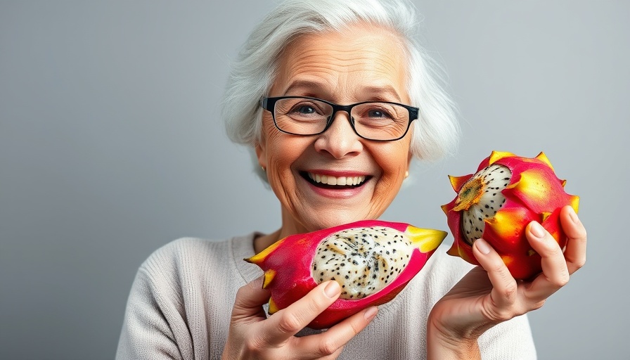 Elderly woman with dragon fruit showing benefits for cataracts.