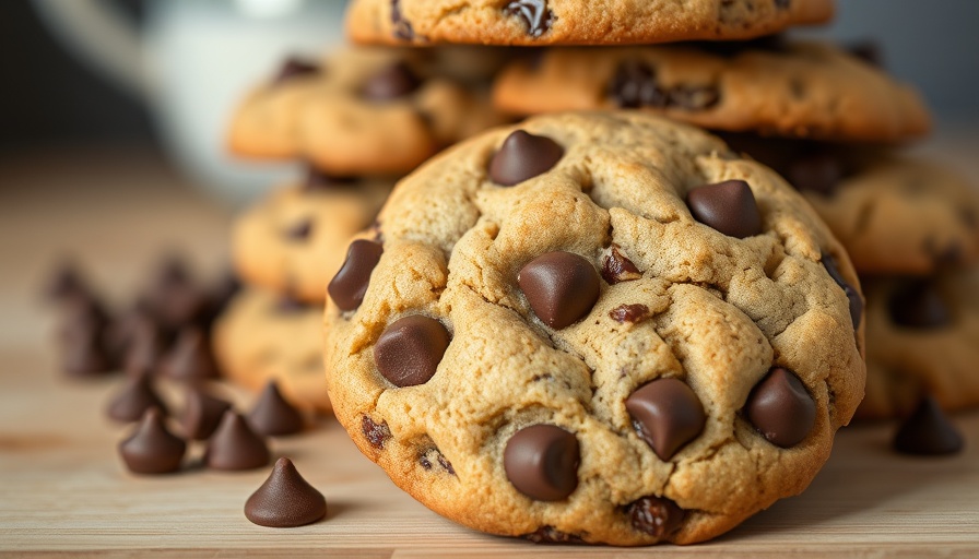 Chocolate chip cookies with gooey chunks, appetizing and detailed