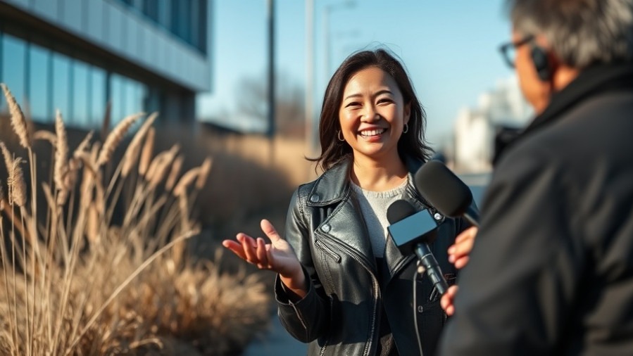 Smiling Japanese woman promotes mindfulness and health through active lifestyle.