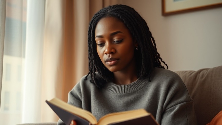 Thoughtful African-American woman journaling in a cozy space, showcasing health and wellness.
