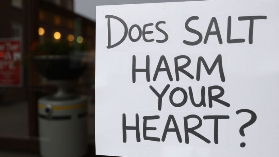 A sign asking 'Does Salt Harm Your Heart?' highlighting sodium health risks.