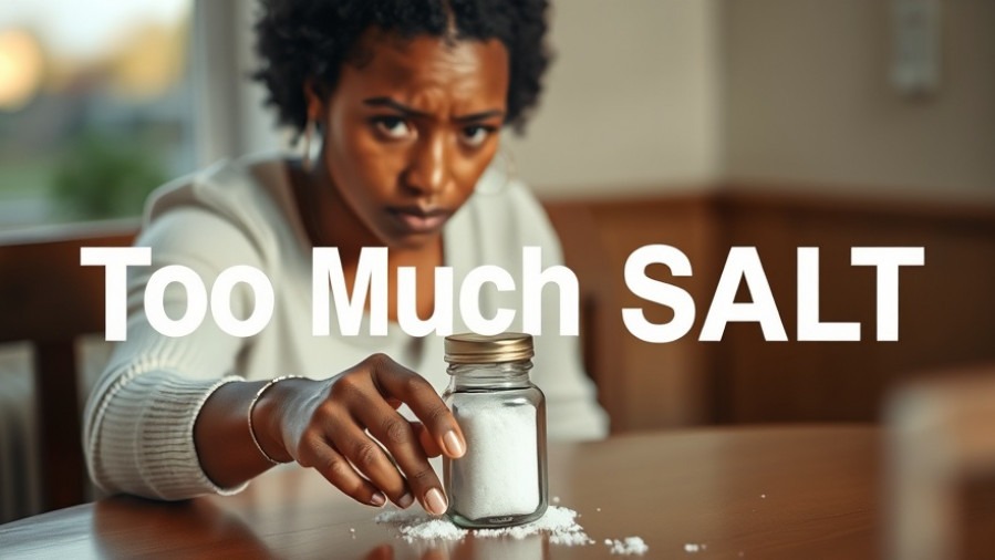 Concerned woman rejecting high sodium intake at a dining table.