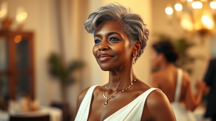 Elegant 48-year-old Black woman embracing solitude in white dress, promoting self-care rituals