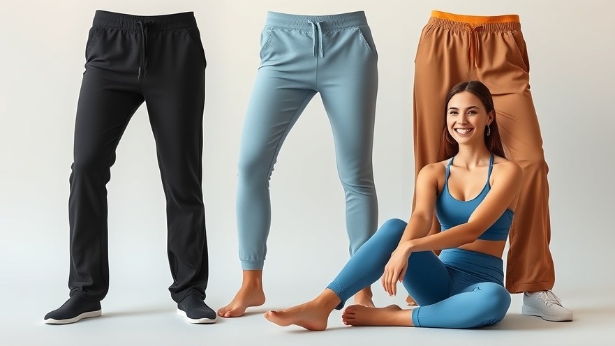 Seated woman in blue activewear showcases high-quality yoga leggings in black, light blue, and brown.