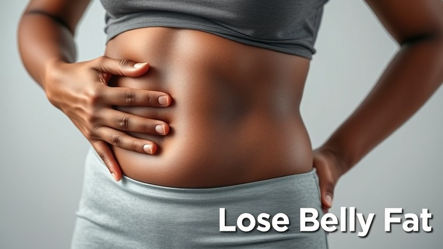 Proud black woman pinching her belly, promoting healthy eating for weight management.