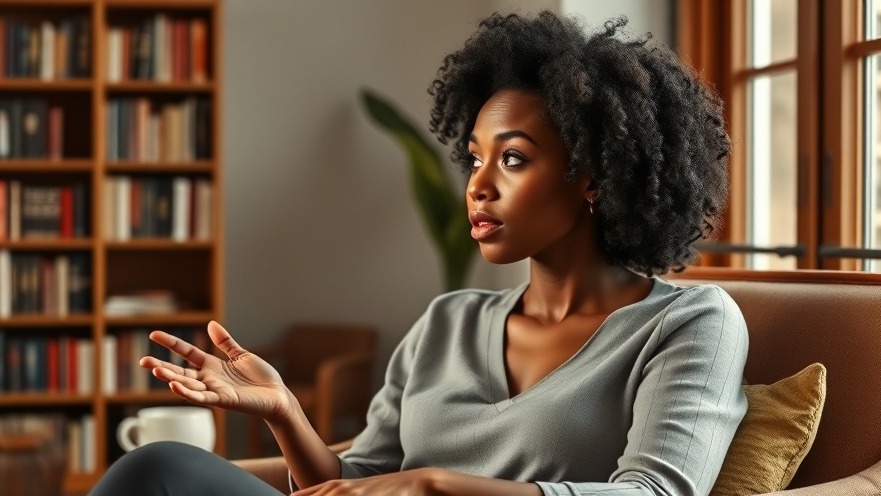 Stylish Black woman discussing body image, embracing health over aesthetics in a cozy home.