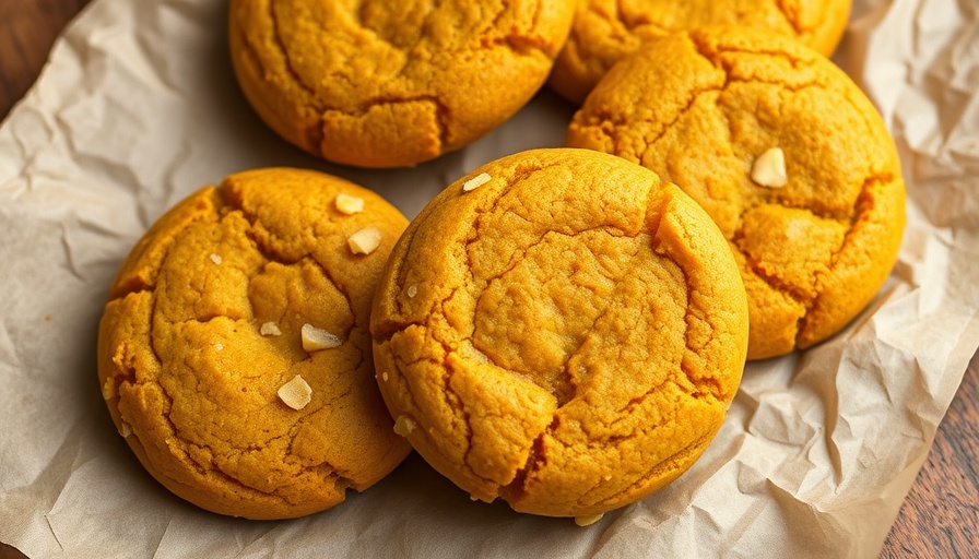 Golden-brown chewy pumpkin cheesecake cookies on parchment paper.