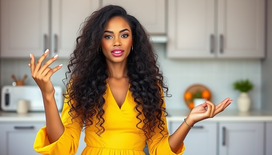 Woman explaining vitamin D and hair loss solutions in kitchen.