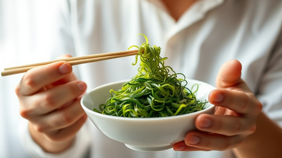 Cooking Japanese dishes at home: Person savoring seaweed salad in a bowl.