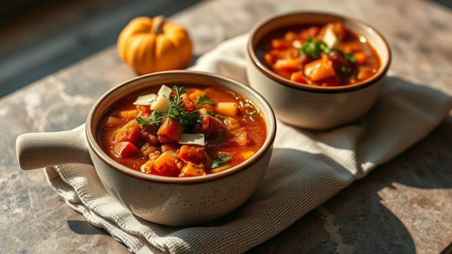 Warm fall recipes without pumpkin spice, hearty stew in bowls, cozy light