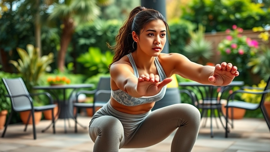 Woman doing squats outdoors, emphasizing 10 squats instead of 10K steps.