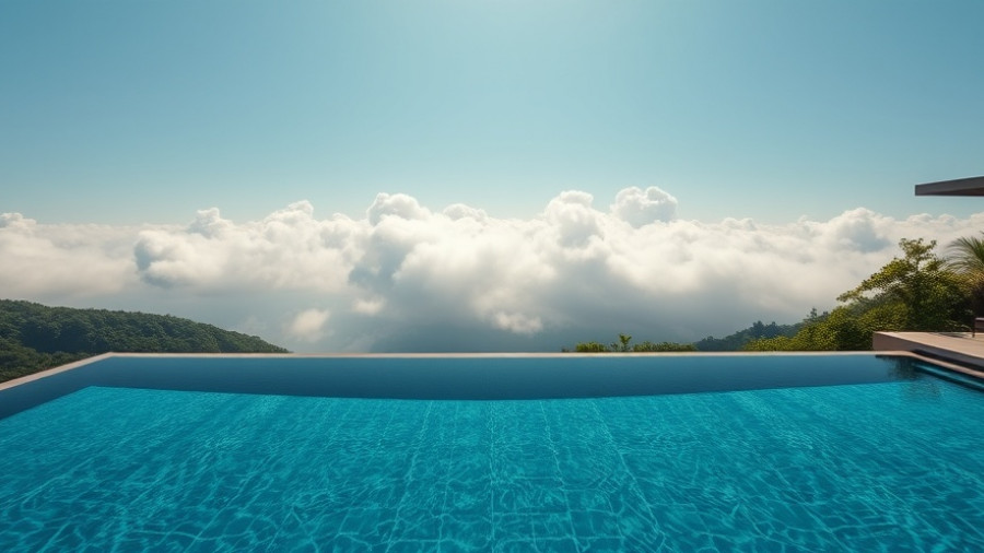 Infinity pool at a luxury wellness resort over a sea of clouds.
