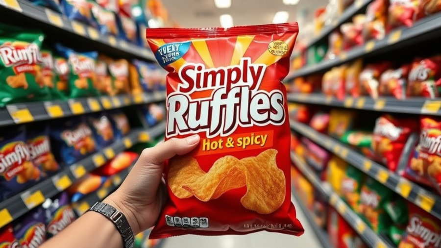 Close-up of Simply Ruffles chips in grocery aisle.