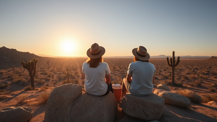 Couple enjoy sunset view over desert landscape, affordable lifestyle hotels