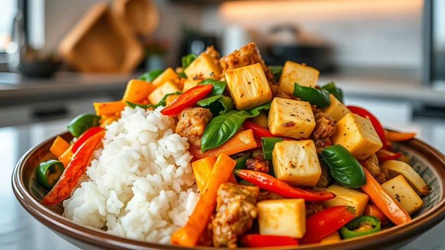 Vibrant Chinese Black Pepper Sauce dish with vegetables and rice