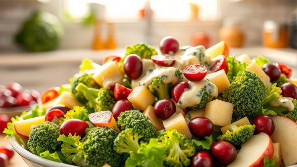 Vibrant broccoli cranberry salad with fresh ingredients and creamy dressing.