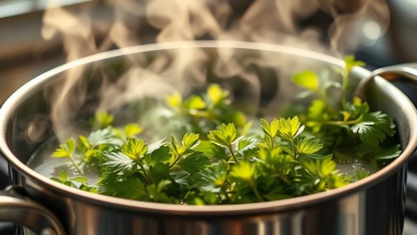 Fresh herbs simmering in pot for effective detox tea trends.