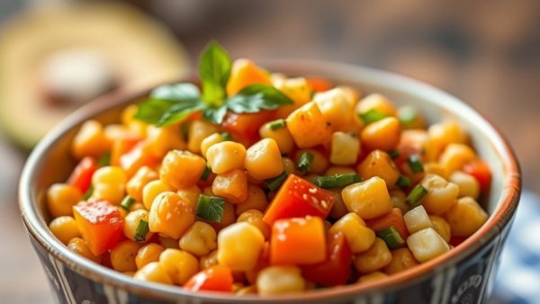 Vibrant chickpea sweet potato salad in a bowl, fresh and colorful.