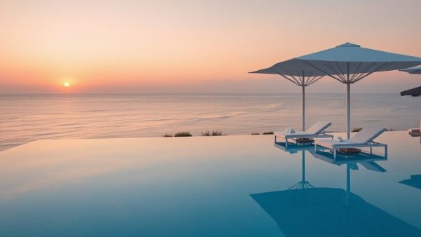 Luxury infinity pool in a Croatian hotel at sunset