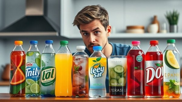 Is Gatorade Actually Dangerous? Variety of drinks in kitchen setting.