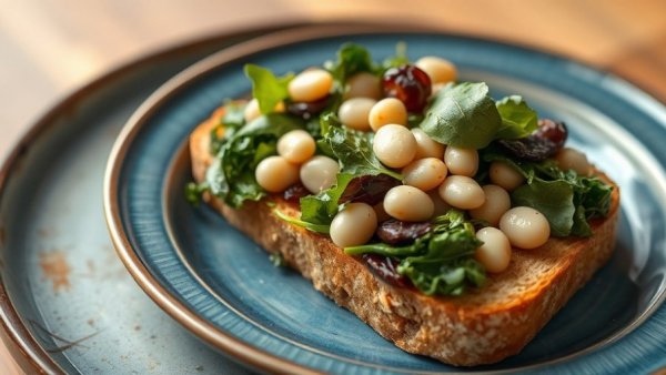 Vibrant Mediterranean greens and beans on toast.