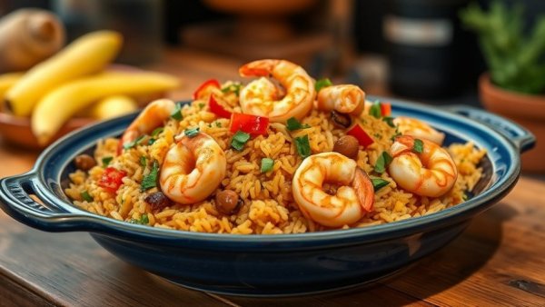 Delicious sheet pan Spanish rice with shrimp and vegetables.