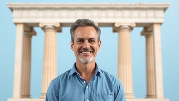 Four pillars of health and a smiling man.