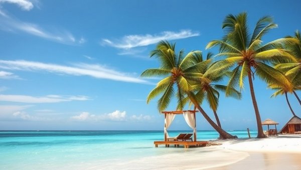 Affordable travel destination with relaxing tropical beach cabana.