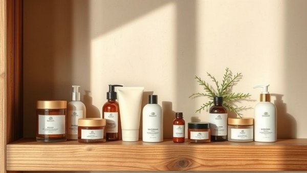 2026 beauty trends: natural products on a wooden shelf