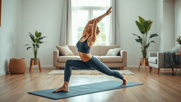 Woman practicing yoga bridge pose for back pain relief in sunny room