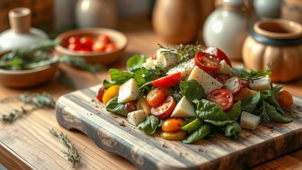 Rustic winter salad on board, part of nourishing winter recipes.