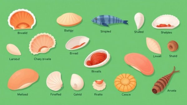 Illustrated bivalves and shellfish icons on green background, pollution affects health.