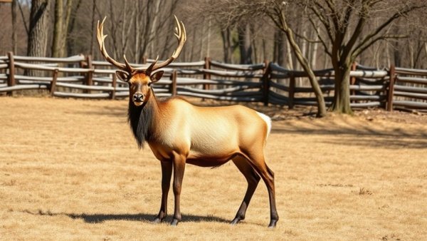 Elk in Colorado Springs, standing in a grassy area with trees.