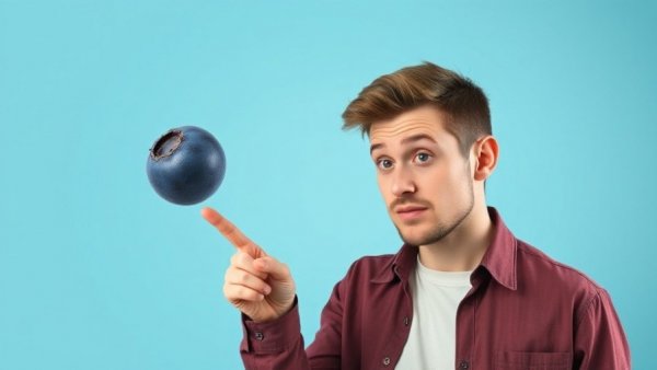 Curious man questioning if fruit and berries are safe, with blueberry focus.
