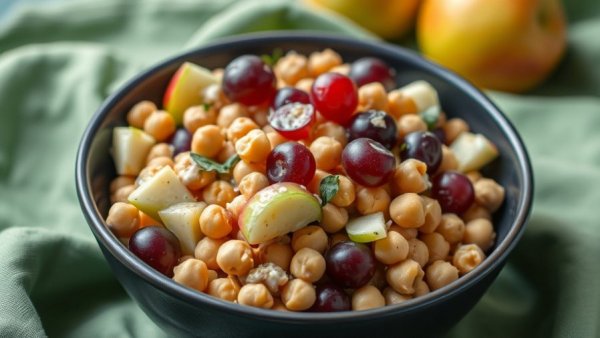 Chickpea Apple Salad with Creamy Dressing in a bowl, fresh and vibrant.