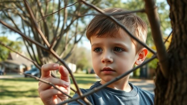 Person examining branches of soursop tree in suburban setting.