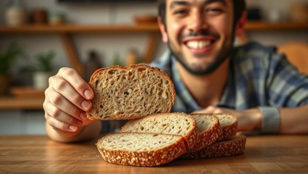 High protein chickpea recipe: Multigrain bread in kitchen setting.