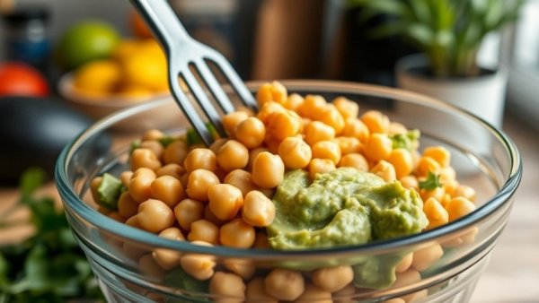 Fresh chickpeas and avocado prepared for salad recipe.