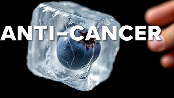 Frozen berries anti-cancer foods concept with ice cube and blueberry.