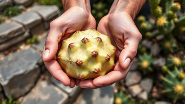 Prickly pear held by hands, emphasizing nature's impact on wellness choices.