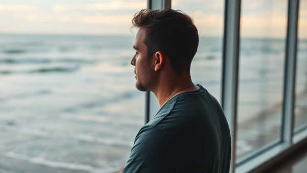 Man enjoying Airbnb wellness travel experience with ocean view.